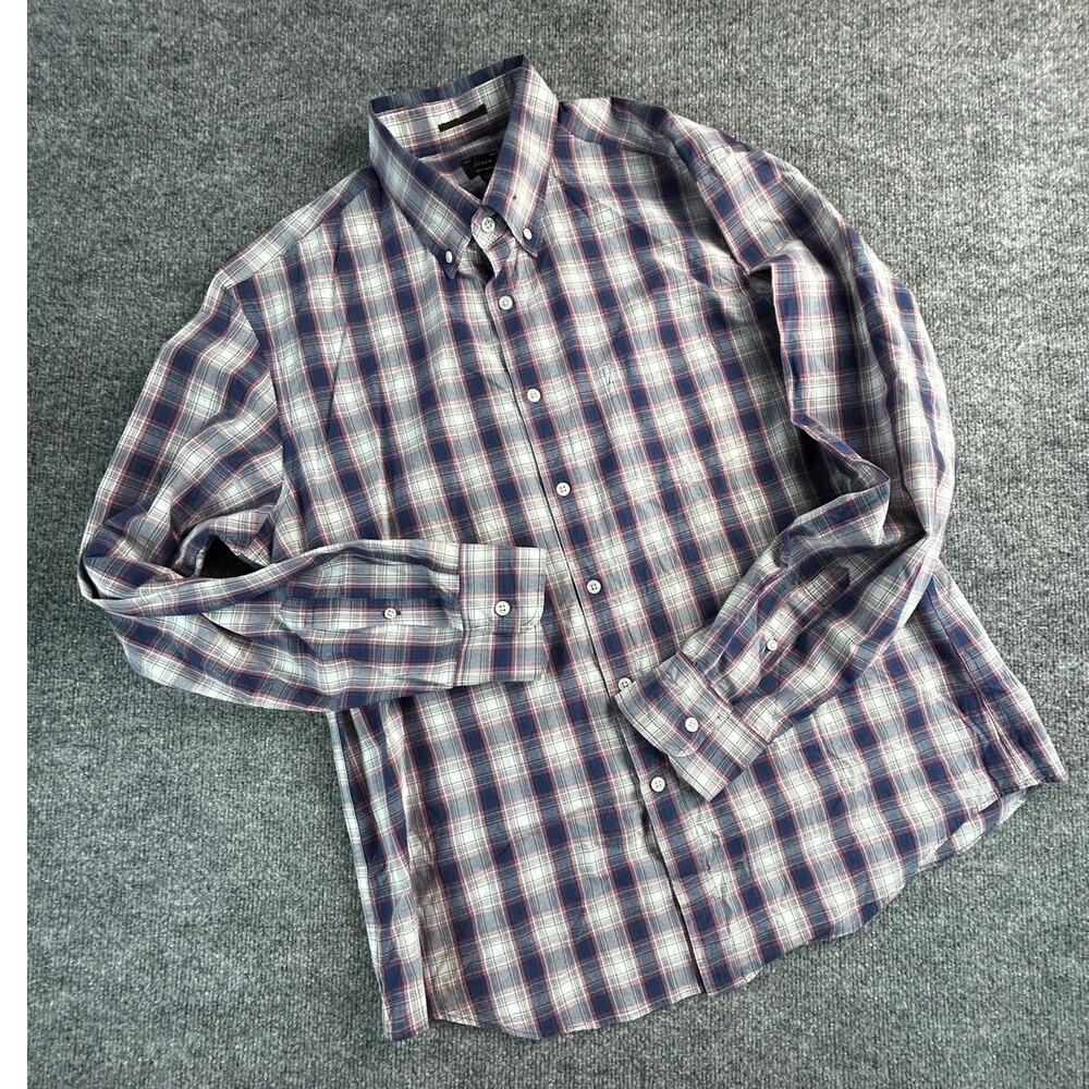 J.Crew Slim Fit Men's XL Plaid Button Down Shirt Blue Red Long Sleeve Cotton
